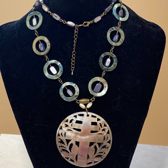 Rainbow Mother of Pearl Longevity Life Tree Pendant Bronze Link Long Necklace - Picture 3 of 12